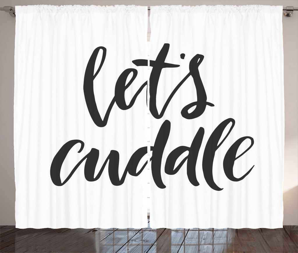 ABAKUHAUS Lass uns kuscheln Rustikaler Gardine, Cursive Kalligraphie, Schlafzimmer Kräuselband Vorhang mit Schlaufen und Haken, 280 x 245 cm, Dunk...