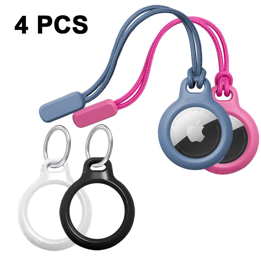 Packung mit 4 AirTag-Schlüsselanhängern AirTags Cover Case Holder, Federverschluss-Stil und Lanyard-Stil, einfach zu installierende AirTag
