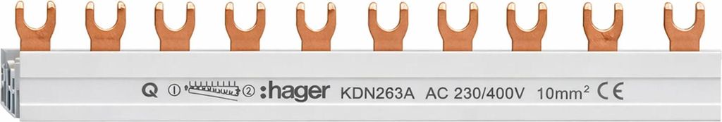 Hager Phasenschiene 2polig KDN263A Gabelanschluss 10qmm 63A Produktbild 