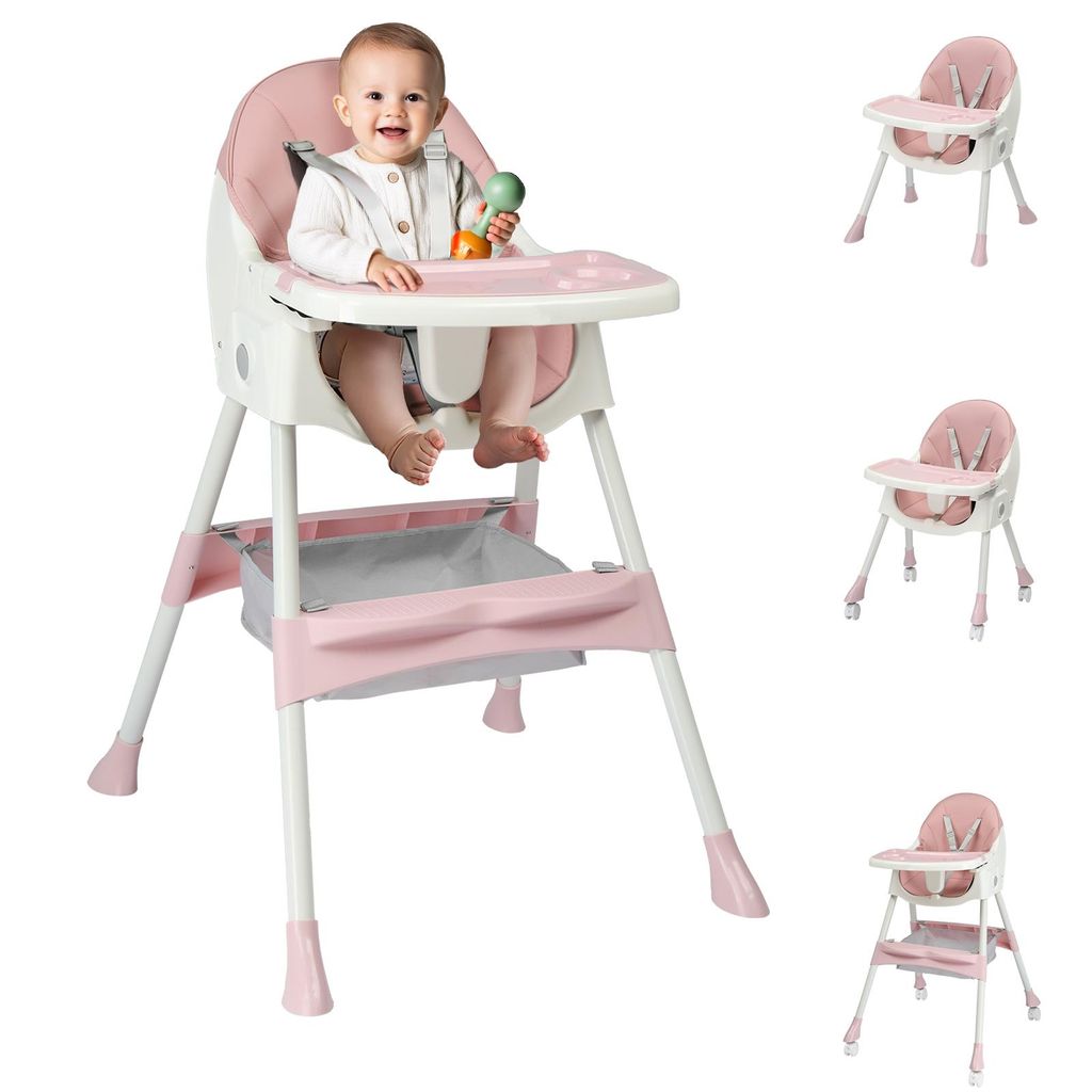 FCH Hochstuhl Baby 2-in-1 Vertehllbar und Klappbar Kinderhochstuhl mitwachsend Kindersitz Kinderstuhl mit Sicherheitsgurt ,pink