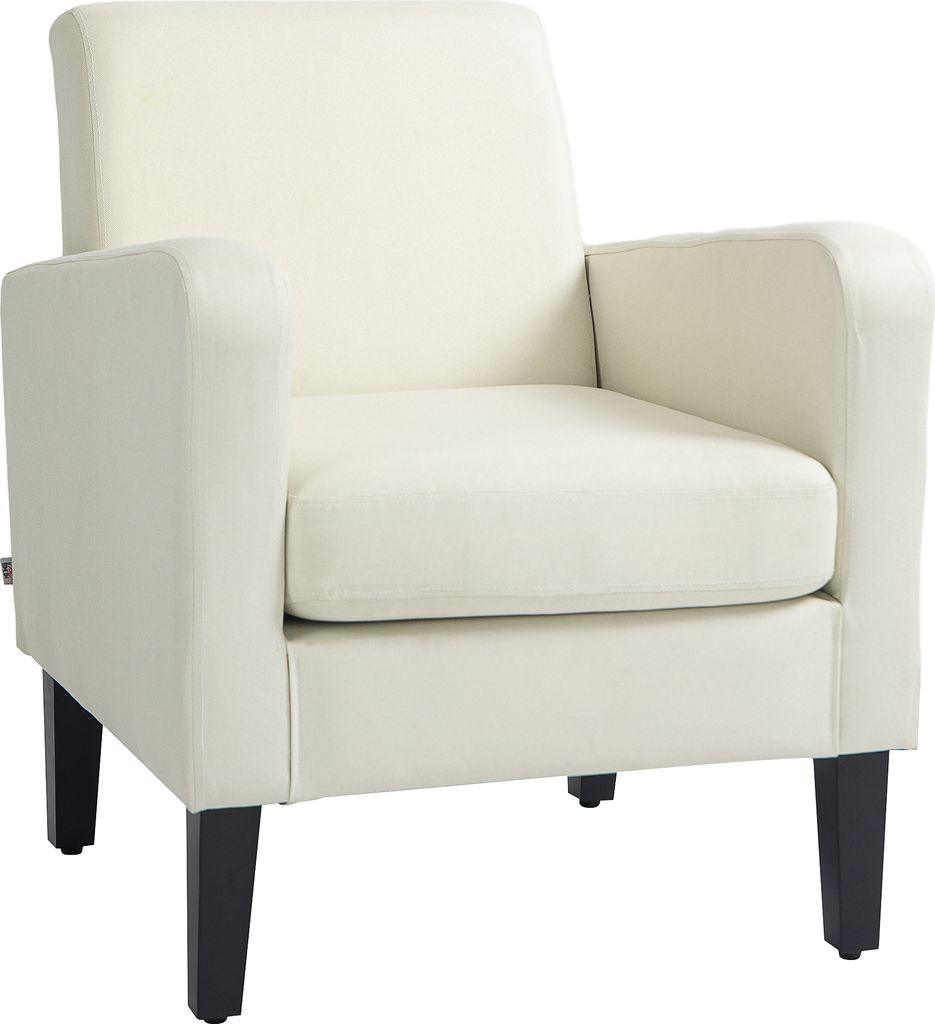 HOMCOM Einzelsessel mit Rückenlehne, abgerundeten Armlehnen, Gepolstert Loungesessel mit Leinenoptik, Holzbeine, bis 150 kg, Cremeweiß
