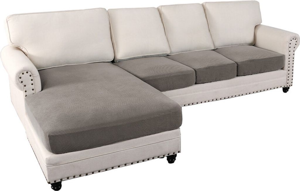 (4 Sitze, Taupe) 4 Stück Sofa-Sitzkissenbezüge L-Form Separates Kissen Couch-Chaise-Bezug Elastische Möbel (einschließlich 1 Chaise-Bezug u...