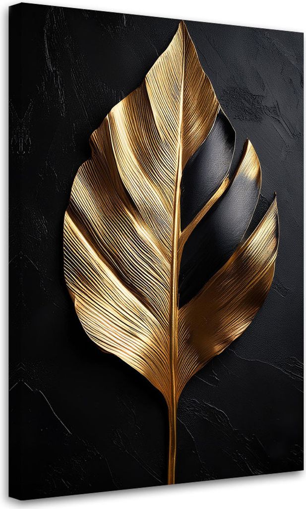 Leinwandbild Palmblatt schwarz und gold 70x100 Feeby Gold bild für die wand bereit zum aufhängen
