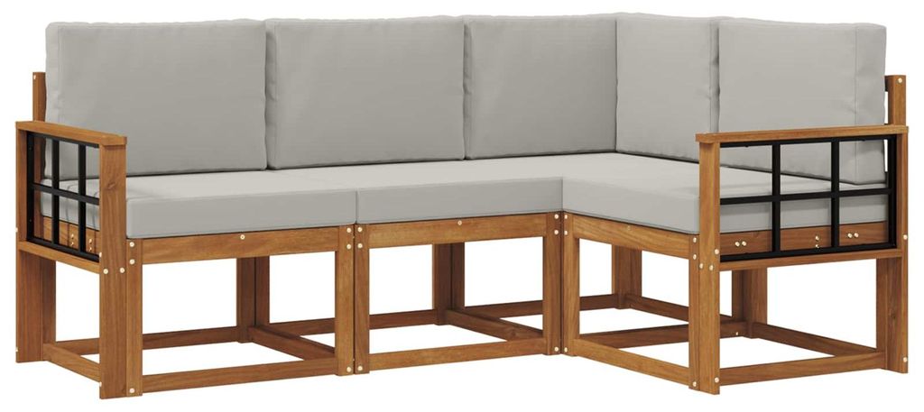vidaXL Outdoor-Sofagarnitur mit Kissen 4 pcs Natürlich und Hellgrau