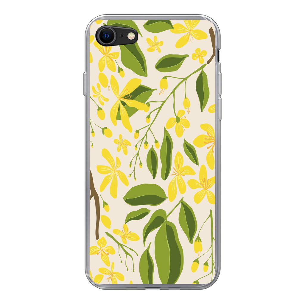MuchoWow Handyhülle Schutzhülle Hülle für iPhone SE 2020 Blume - Gelb - Muster Silikon Softcase Handy Hülle - Kartenbesitzer