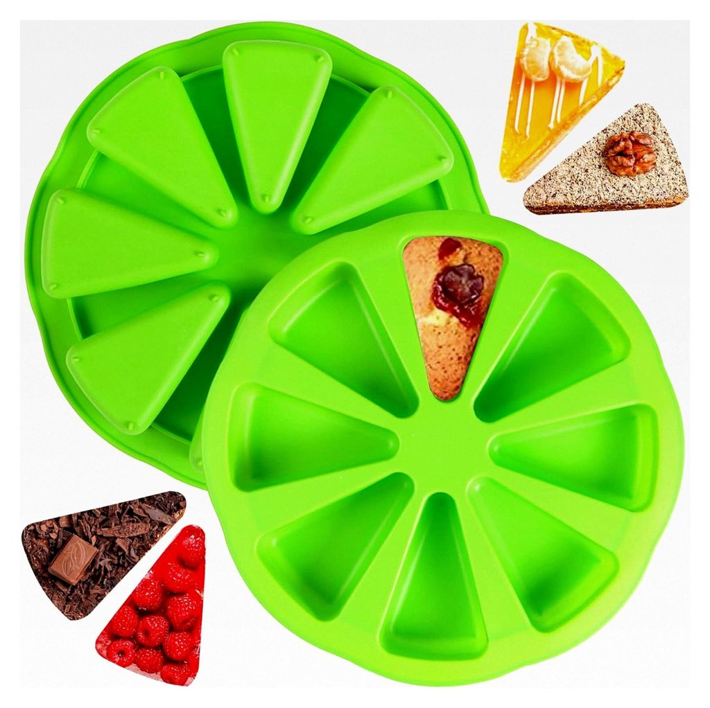 Silikon-Dreieck-Kuchenform, 8-Kavität Antihaft-Backform, Pizza-Scheiben Backform für Maisbrot, Brownies und Muffins, grün, Set von 2