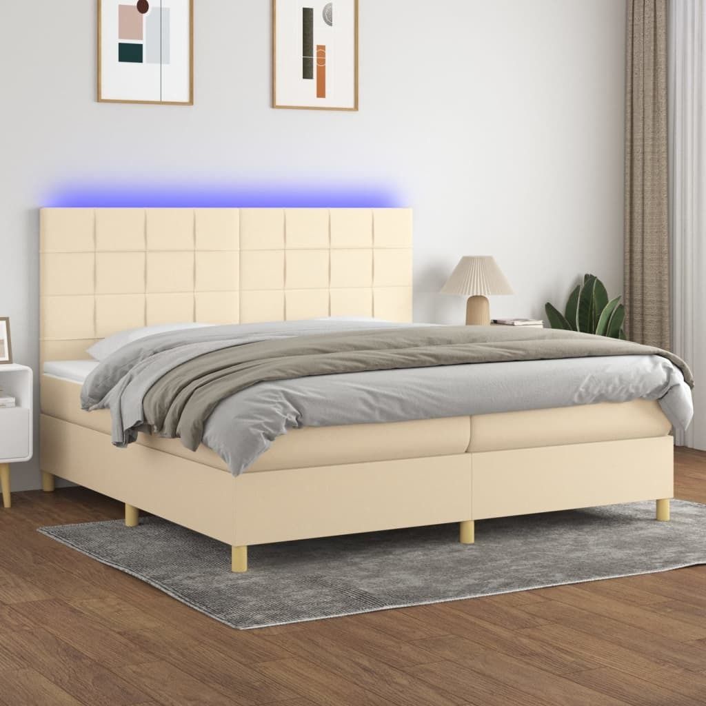 The Living Store Boxspringbett mit Matratze & LED Creme 200x200 cm Stoff