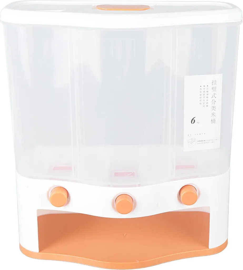 Distributeur de grains 3 compartiments 6L orange avec fenêtre de suivi