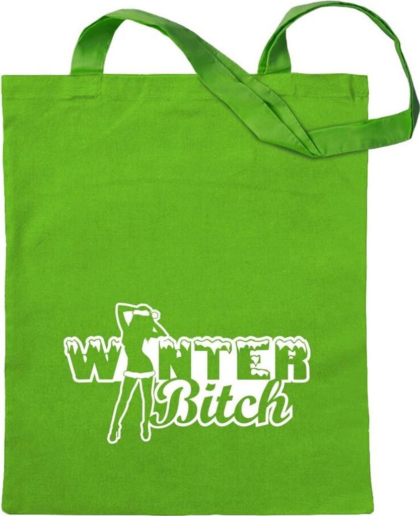 Kiwistar - Baumwolltasche - hellgrün - Winter Bitch Design 2 - Tragetasche Stoffbeutel Umhängetasche langer Henkel
