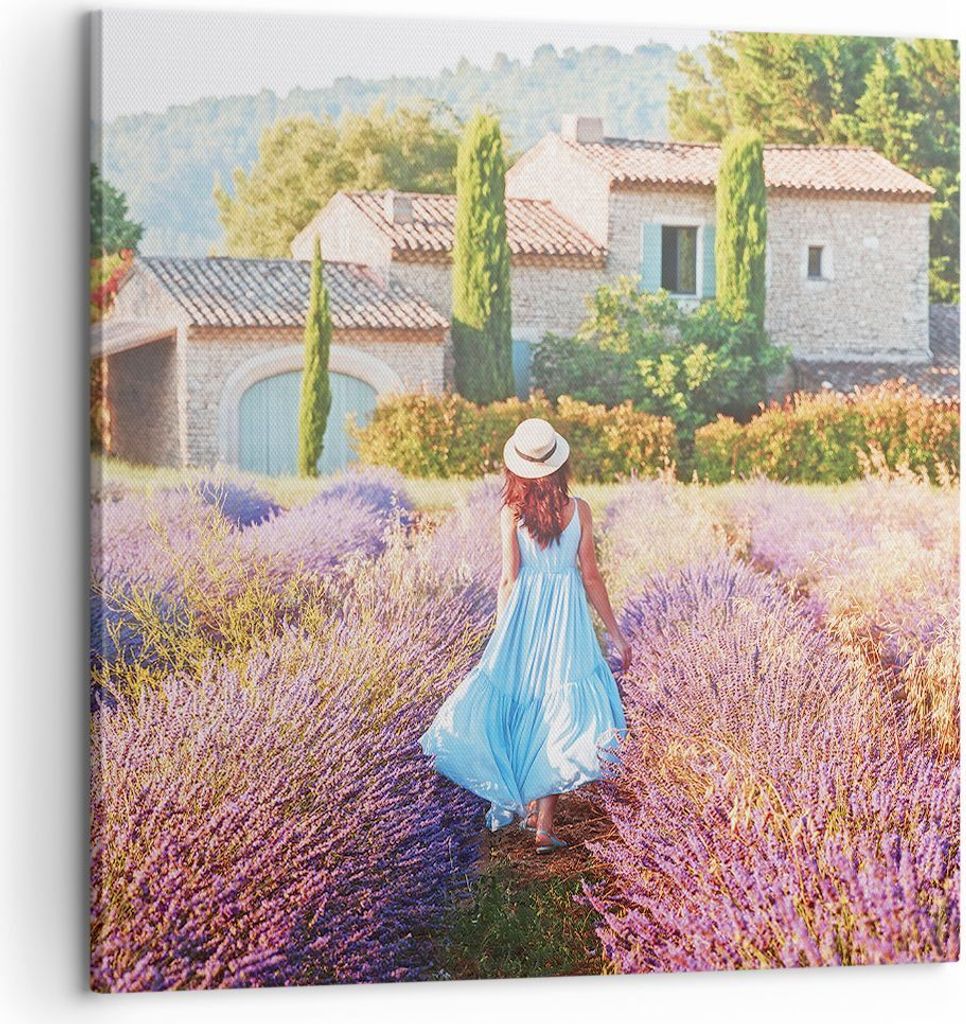 Bild auf Leinwand - Leinwandbild - Einteilig - Boho Heidekraut Frau - 60x60cm - Wand Bild - Wanddeko - Wandbilder - Leinwanddruck - Bilder - Wandde...