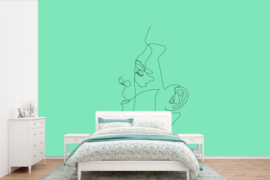 MuchoWow Fototapete für Wohnzimmer oder Schlafzimmer Wandtapete Vinyl Motivtapete Männer - Linienkunst - Grün - 390x260 cm - Papiertapete