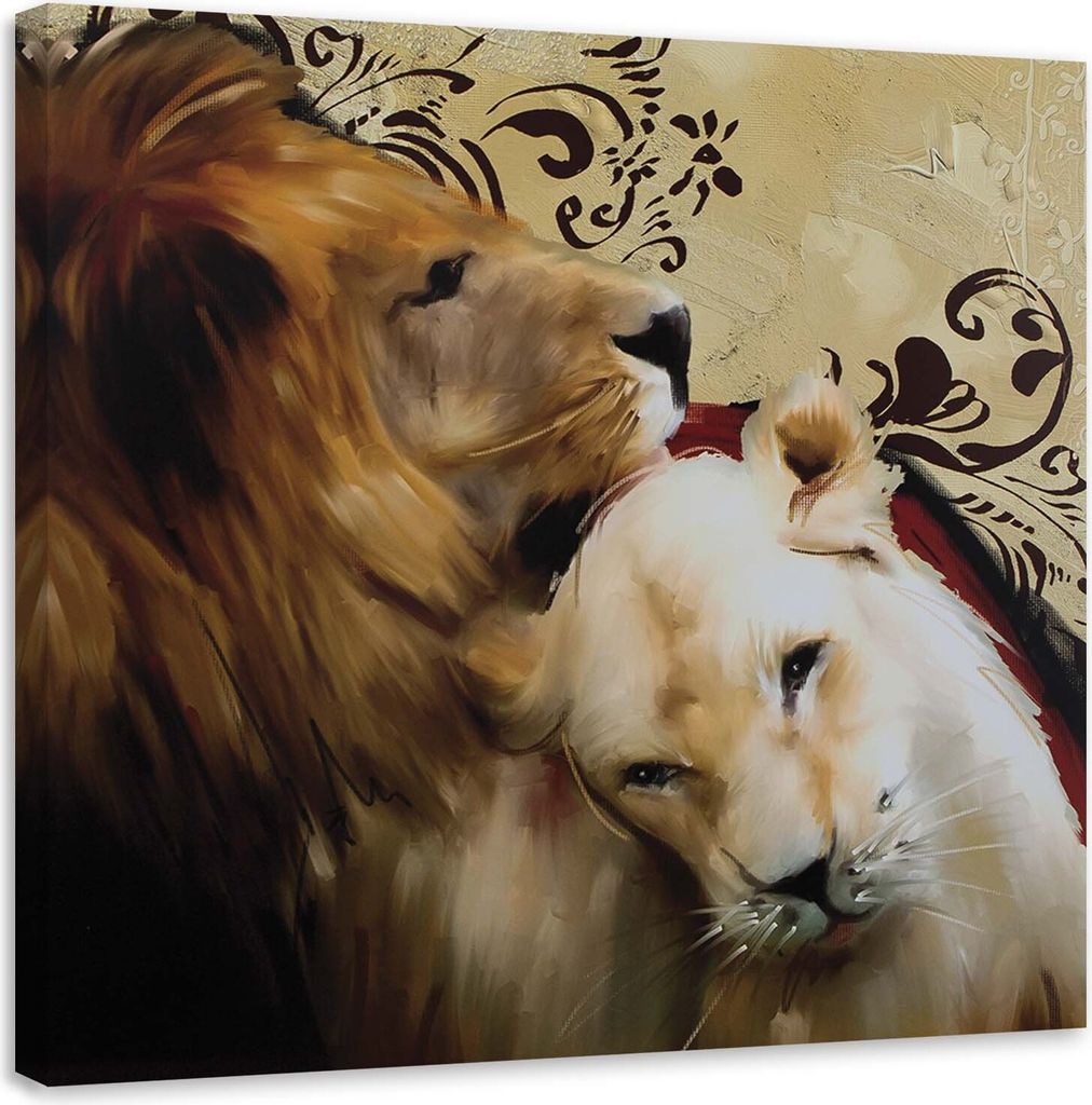 Leinwandbild ein löwenpaar 50x50 cm Feeby braun wandbild bereit zum aufhängen