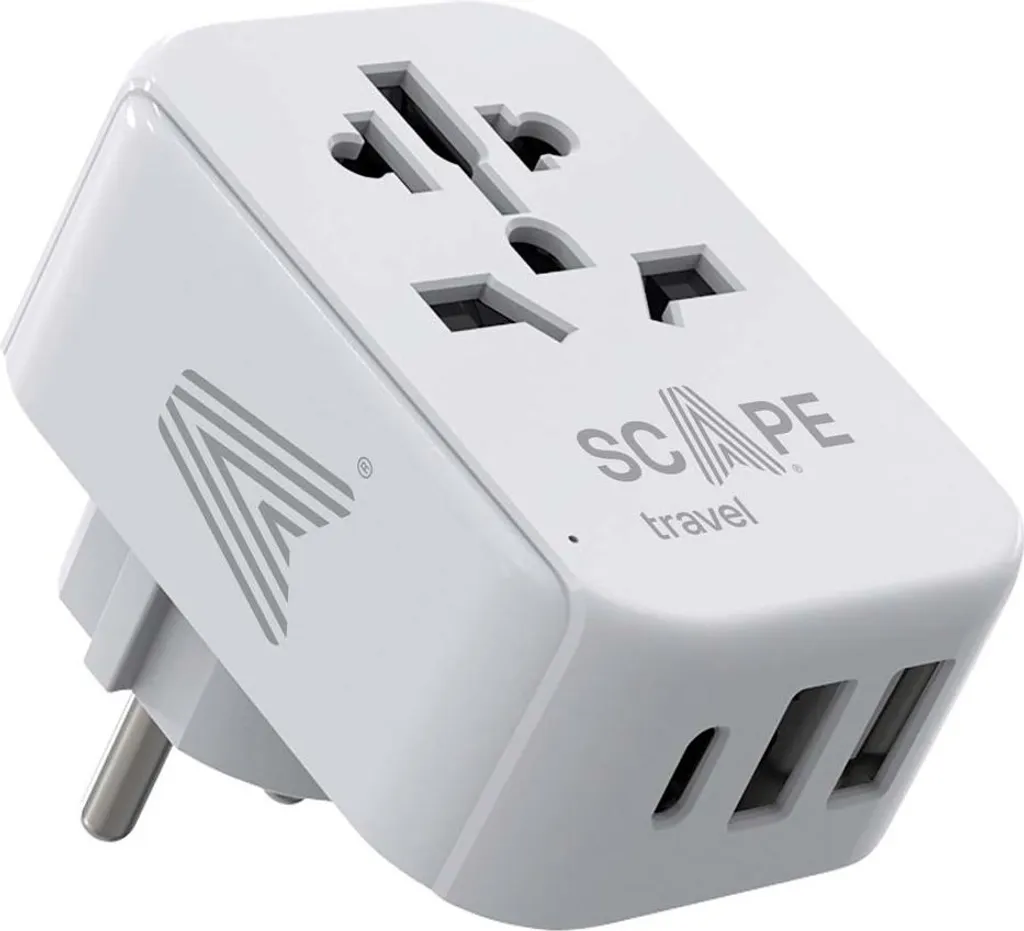 Adaptateur secteur international Schuko Usb A et C 15W Scape Travel gris