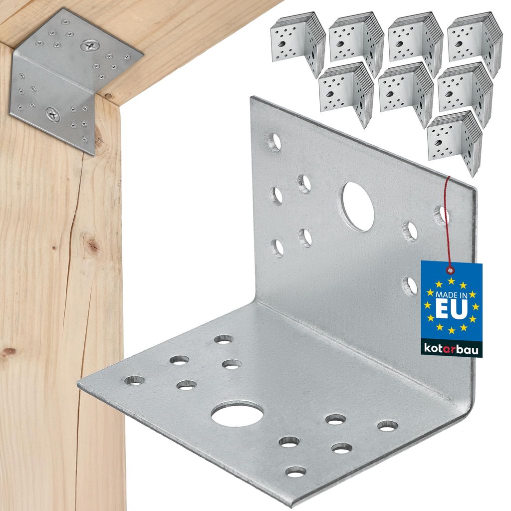 KOTARBAU 100er Set Winkelverbinder Lochwinkel 60x60x80mm Bauwinkel Lochplattenwinkel Winkel Zimmermannswinkel Bauverbinder Verzinkter Stahl