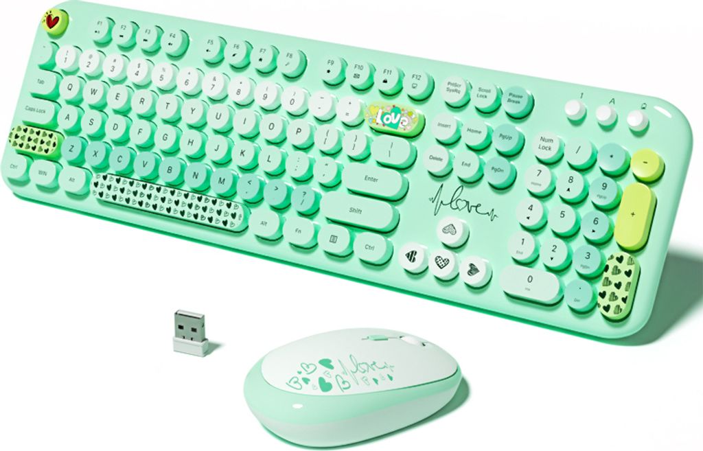 MOFII Kabellos Tastatur und Maus Set, 104 Tasten, hochwertige, gemischte Farben, USB-Empfänger, Bürotastatur für Laptops und Desktops - Grün