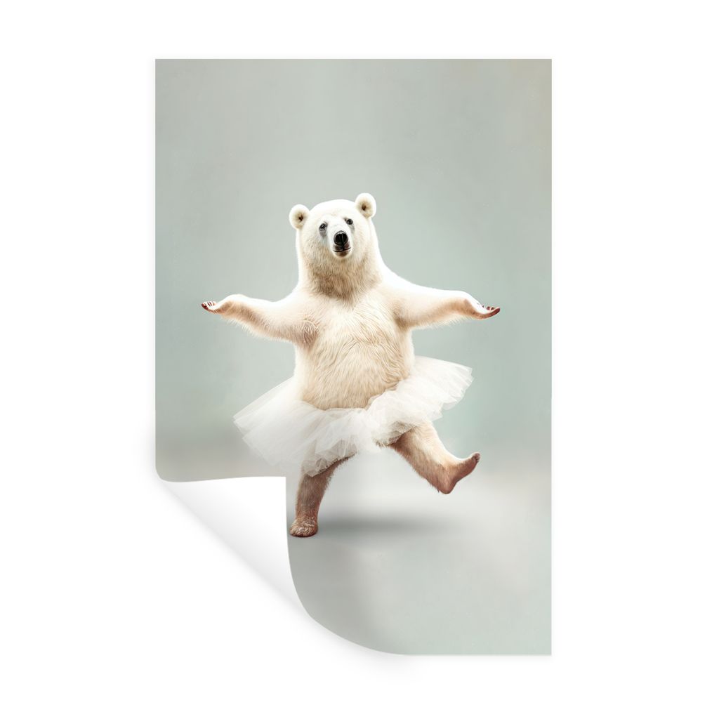 MuchoWow Wandtattoo Wandsticker Wandaufkleber Eisbär - Tutu - Weiß - Porträt - Tiere - Kinder 60x90 cm Selbstklebend und Repositionierbar - St...