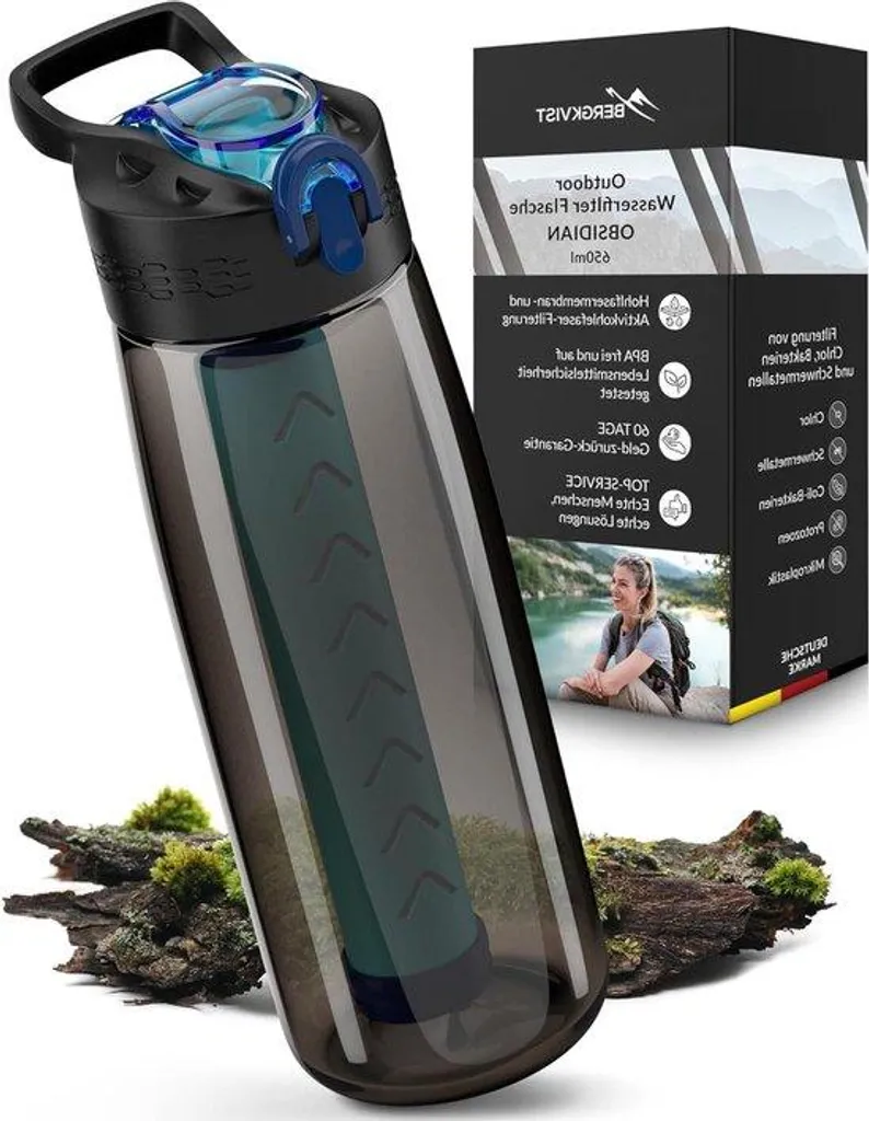 Gourde filtrante 650ml avec boussole intégrée pour la survie et camping
