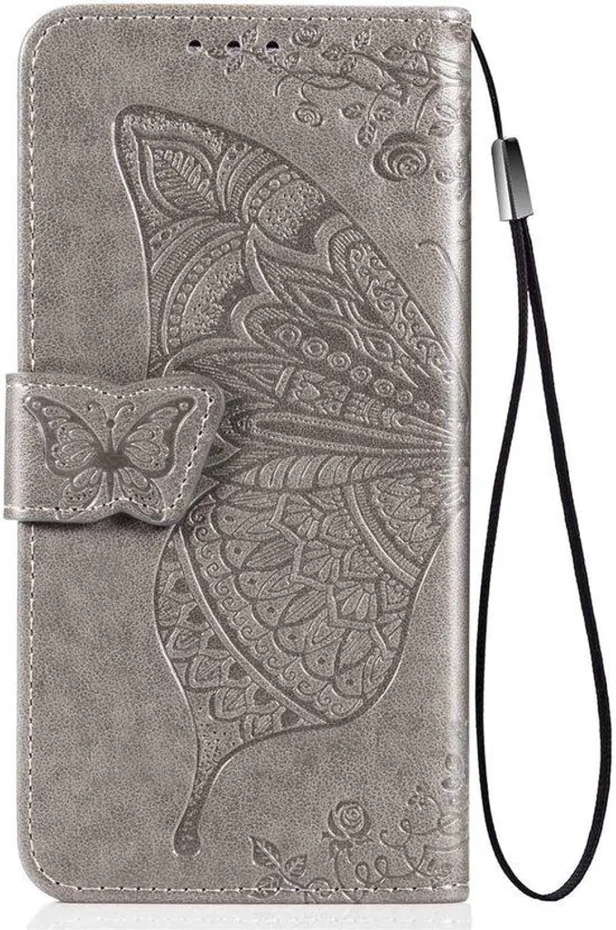 Housse de protection grise à clapet magnétique en cuir PU pour mobile