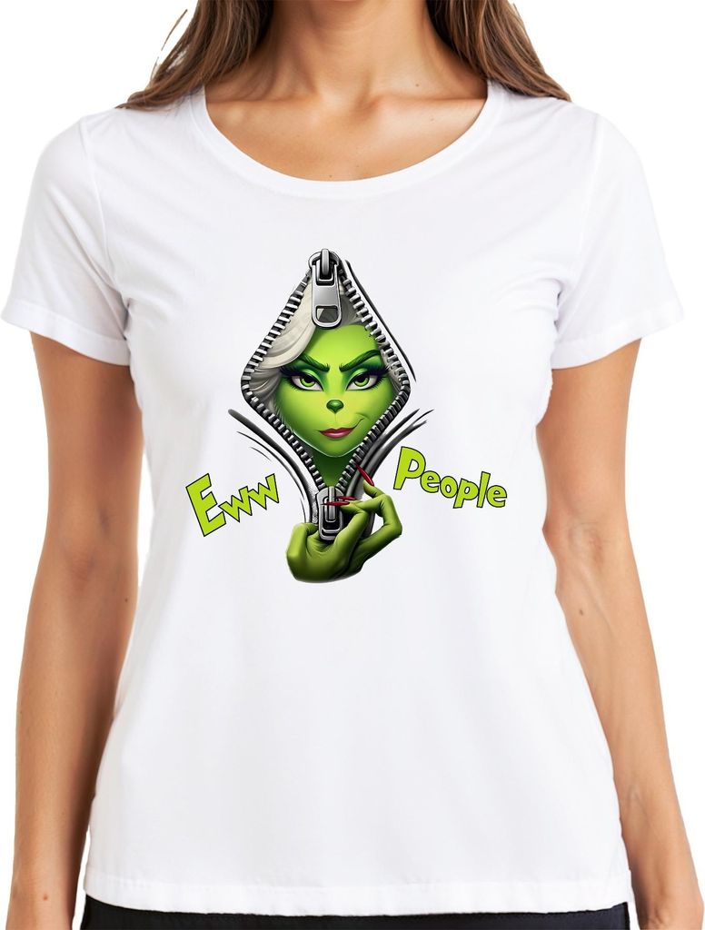 Eww People Grinch Reißverschluss grün Frau sarkastisch Geschenk Damen T-Shirt, Weiß, L
