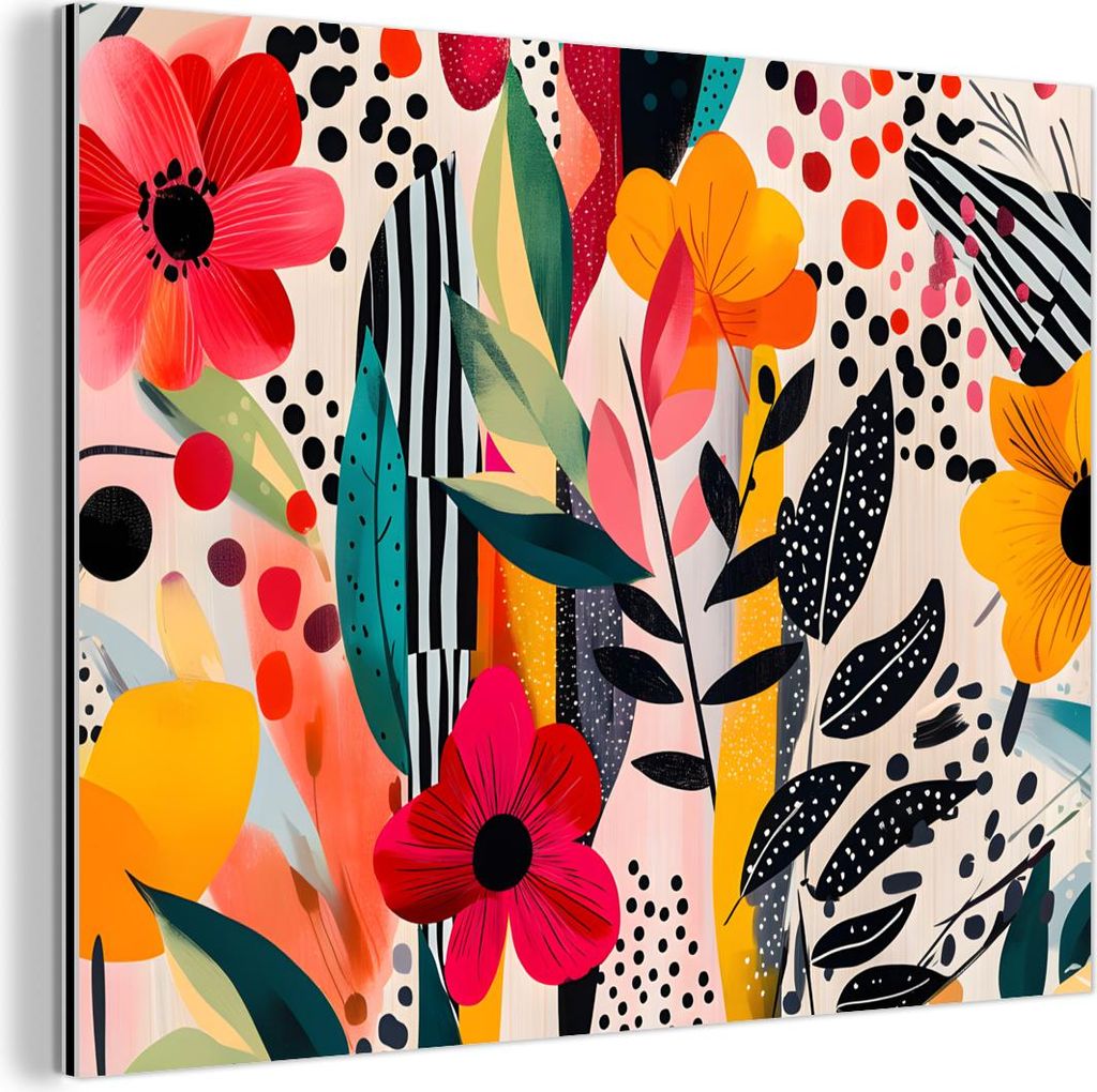 MuchoWow Wanddekoration Metall Metallbild Wandkunst 80x60 cm Blumen - Blätter - Abstrakt - Farbenfroh MuchoWow Aluminium Gemälde - Alubild