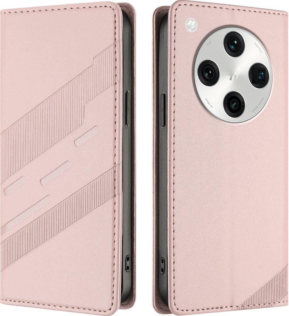 Hülle für Oppo Find X8 Pro, Kunstleder Brieftaschen Handyhülle mit Kartenfach und Standfunktion Pink