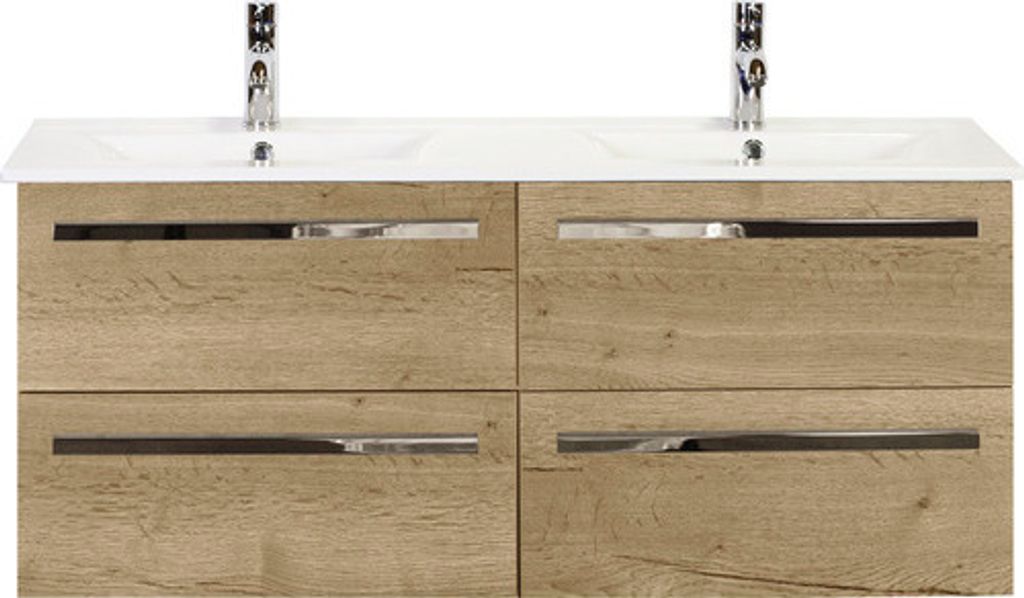 Doppelwaschbecken mit Unterschrank Sanox SEVILLE BxHxT 121x52x46 cm Frontfarbe eiche natur 81708927