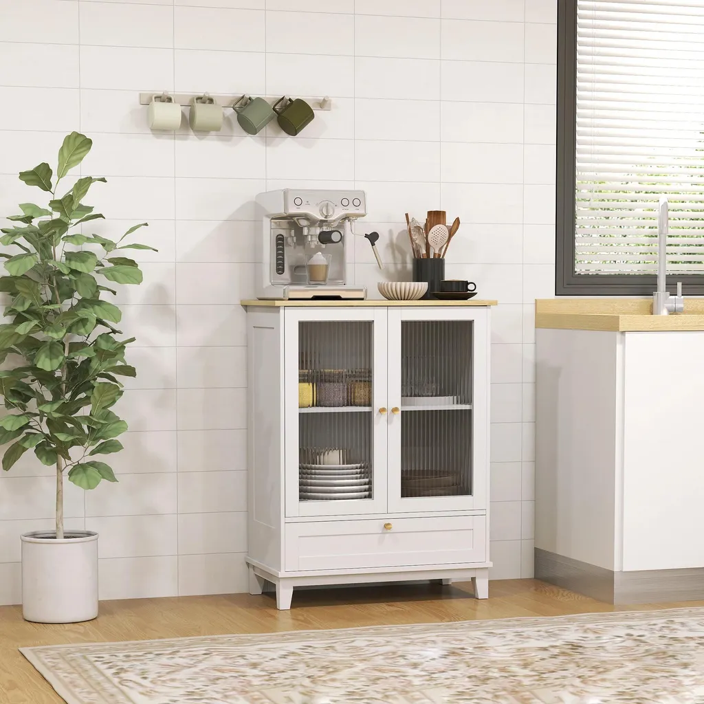 Sideboard Buffet Gain de Place 2 Portes Vitrées Blanc Chêne pour Studio - 2