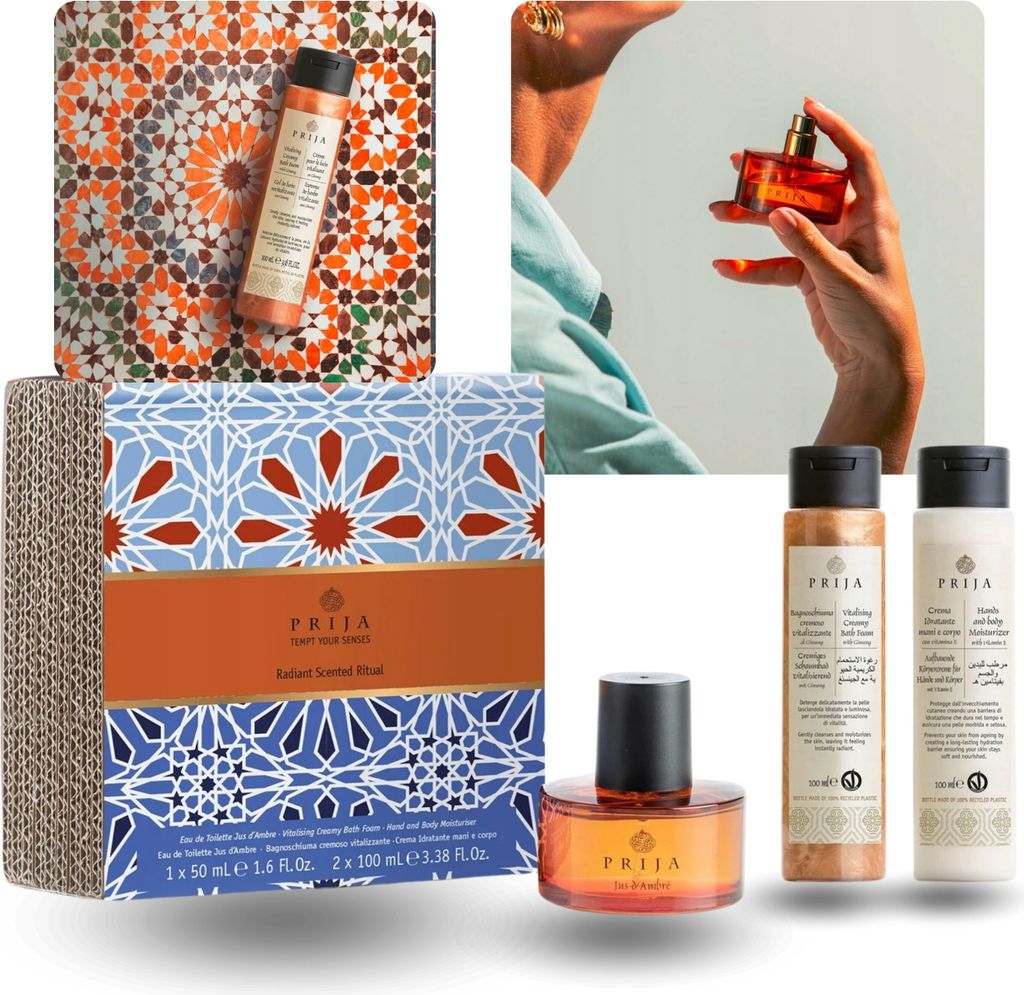 PRIJA Jus d'Ambre - ein s Kosmetikset, ein strahlendes Produktbild 