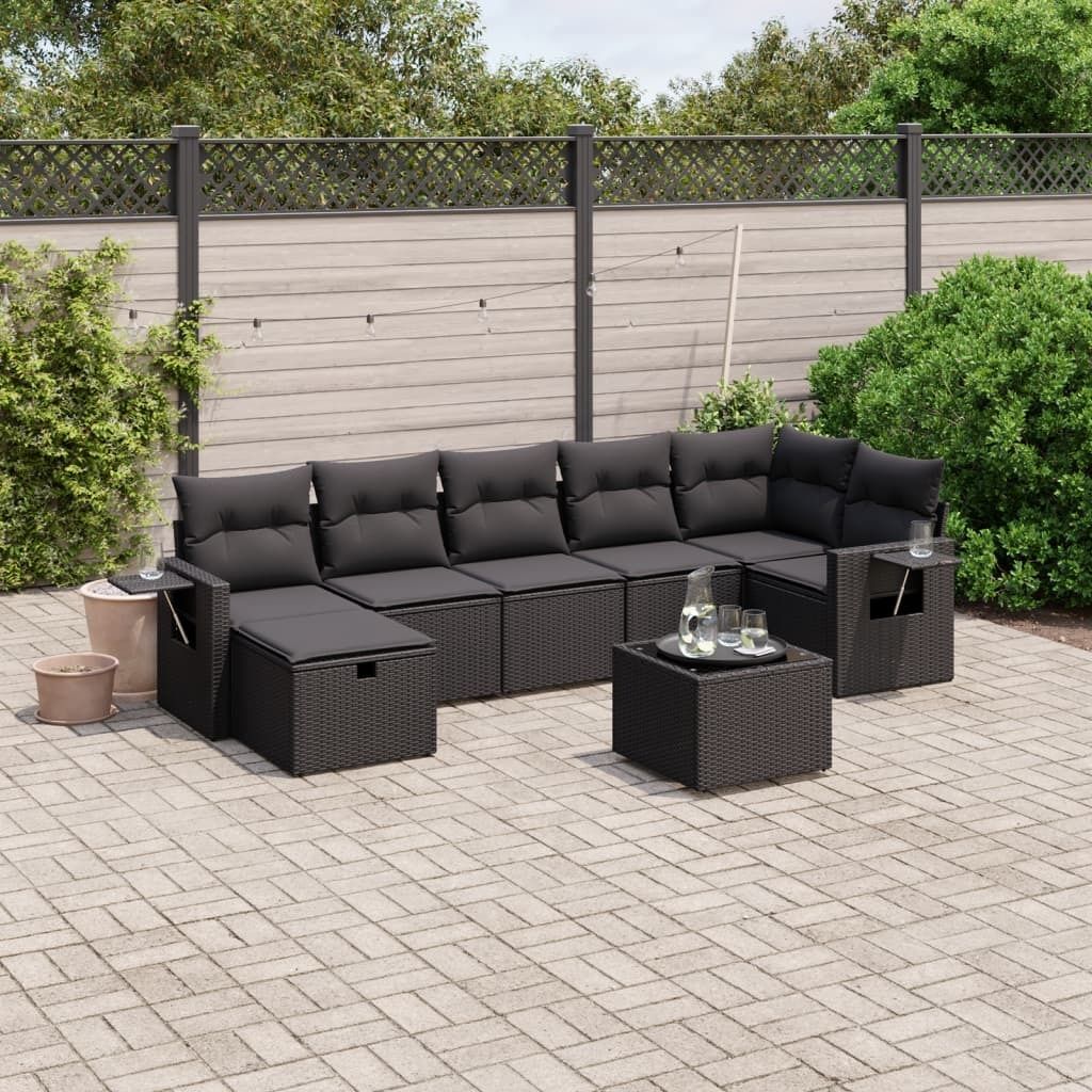 Möbel 8-tlg. Garten-Sofagarnitur mit Kissen Schwarz Poly Rattan - Gartenmöbelgarnituren 3263821