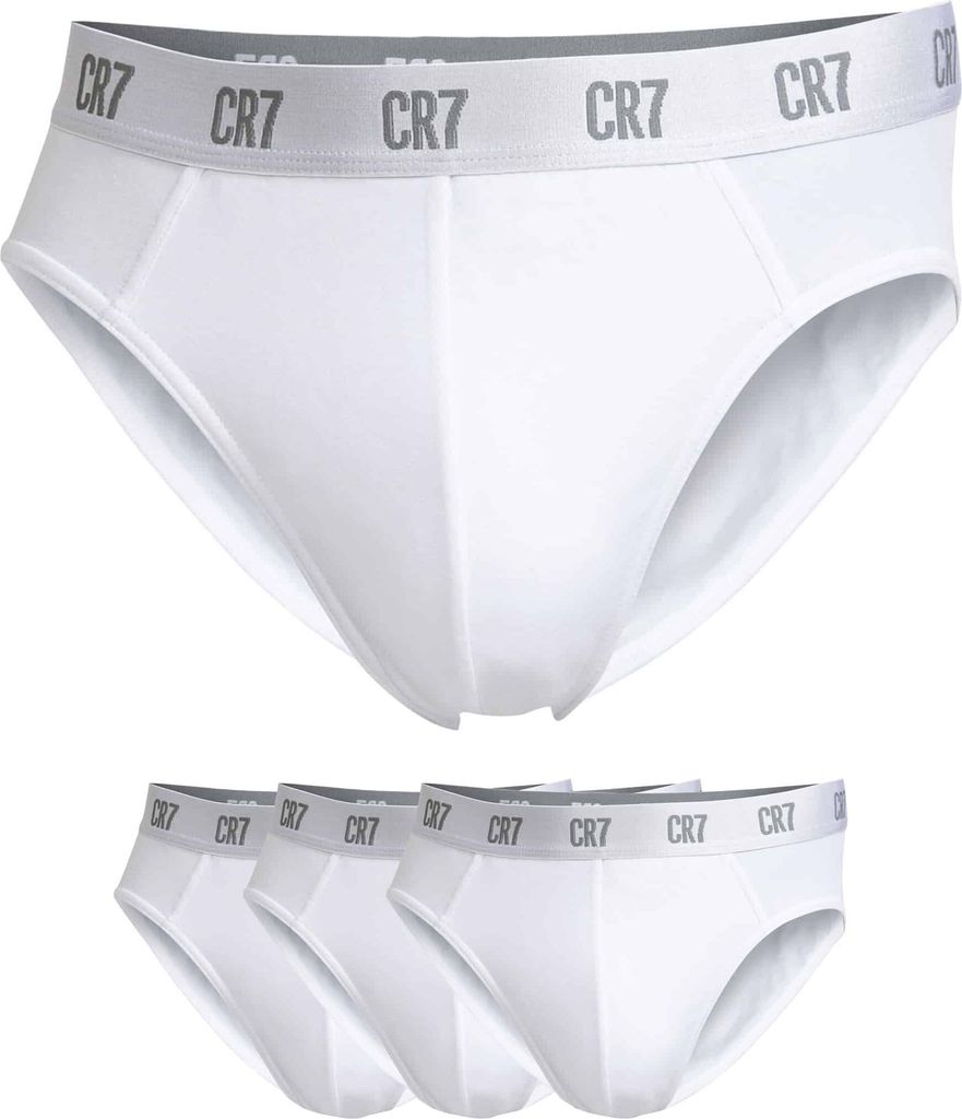 CR7 Herren Slips, 3er Pack - Briefs, Logobund, Stretch Baumwolle Weiß XL