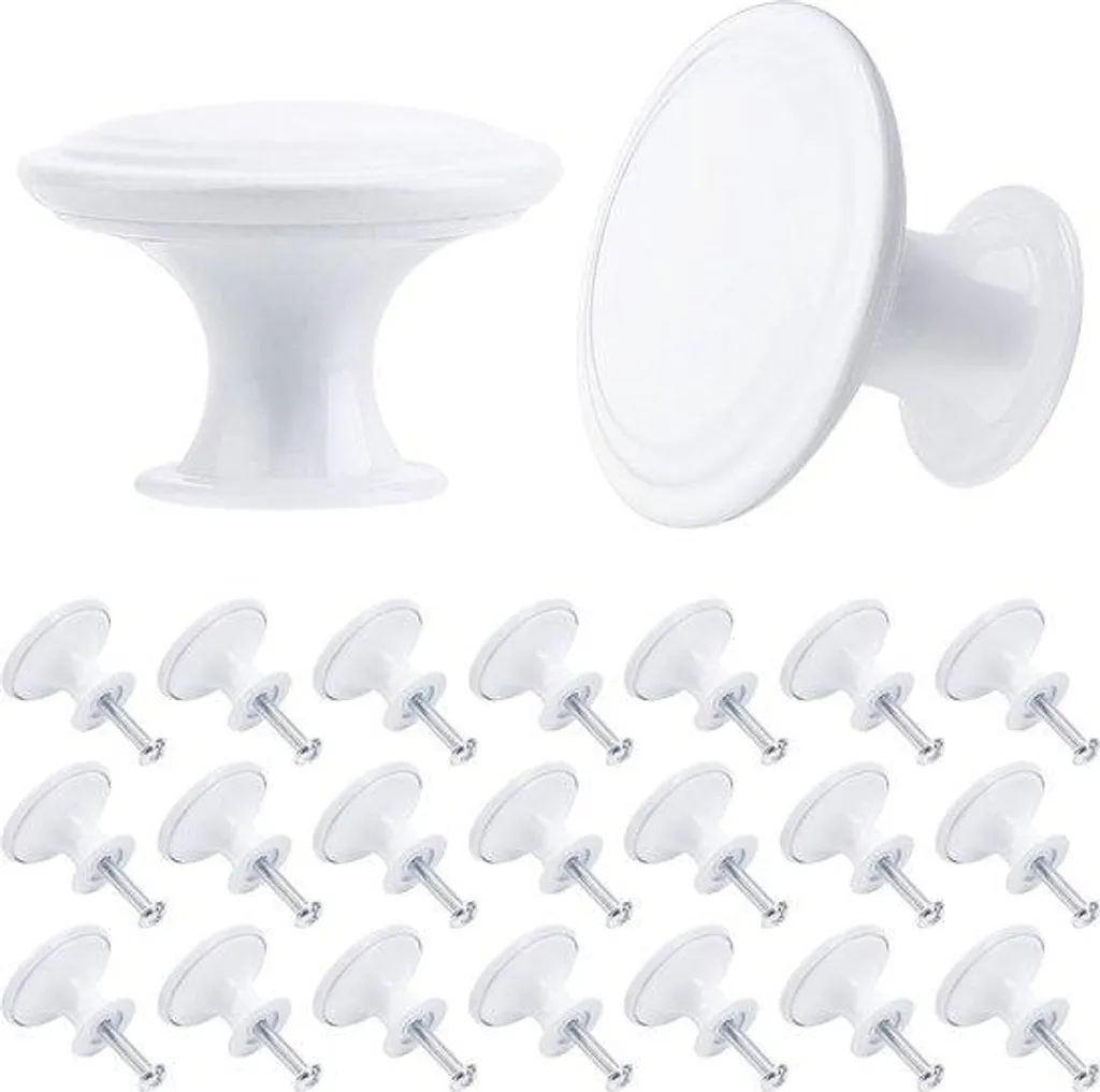 Lot de 10 boutons blancs 30 mm design minimaliste pour meuble et tiroir