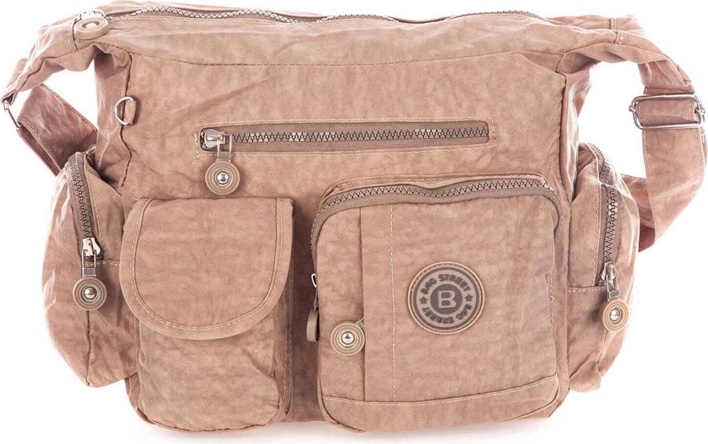 Bag Street Leichte Reise Umhängetasche Crinkle Nylon Mittelgroße Beige