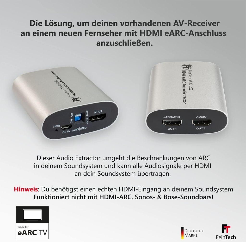 FeinTech VAX01202 Estrattore audio HDMI eARC per televisori Immagine del prodotto 