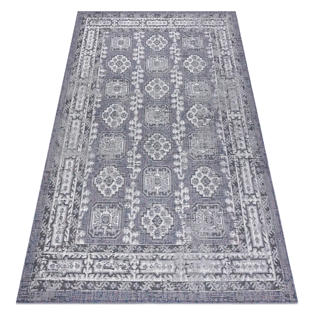Tapis SIZAL SION 2832 tissé à plat bleu et rose vintage 80x150 cm
