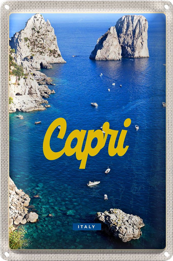 Blechschild Reise 18x12cm Retro Capri Italy Meer Bergen