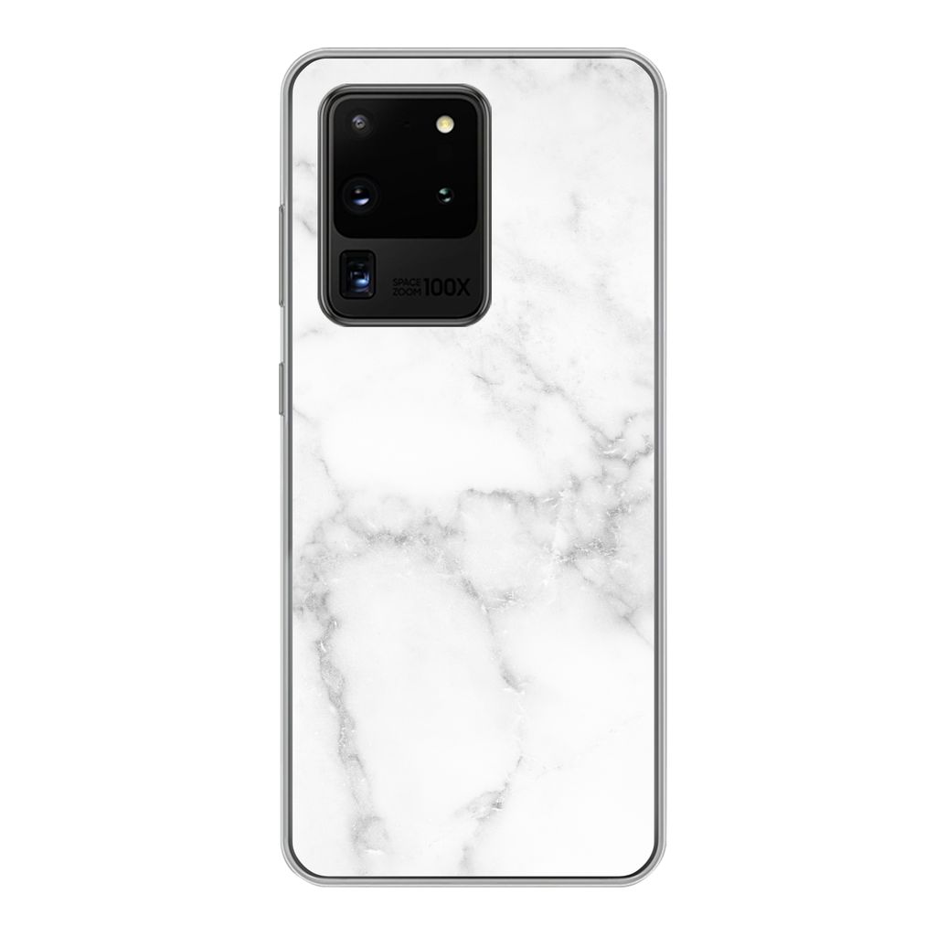 MuchoWow Handyhülle Schutzhülle Hülle für Samsung Galaxy S20 Ultra Marmor - Weiß - Grau - Luxus - Marmoroptik - Stein Silikon Softcase Handy...