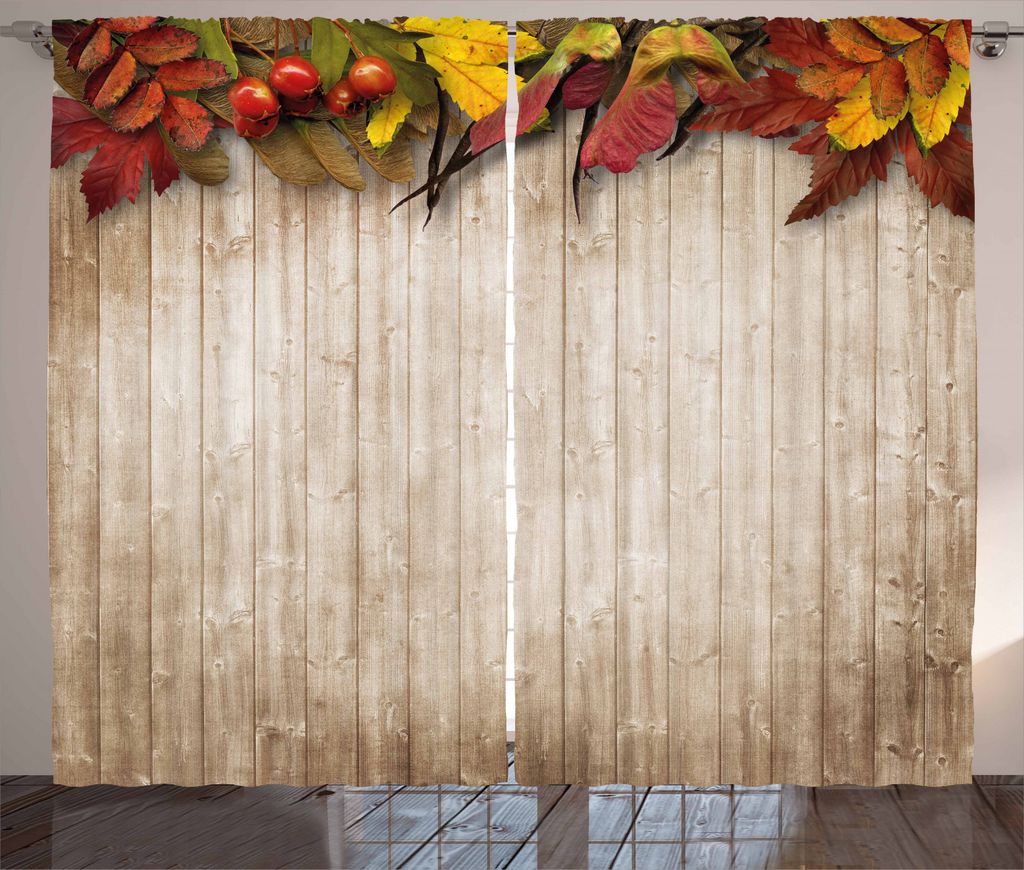 ABAKUHAUS Fallen Rustikaler Vorhang, Trockene Blätter Beeren Vivid, Wohnzimmer Universalband Gardinen mit Schlaufen und Haken, 280 x 245 cm, Mehrf...