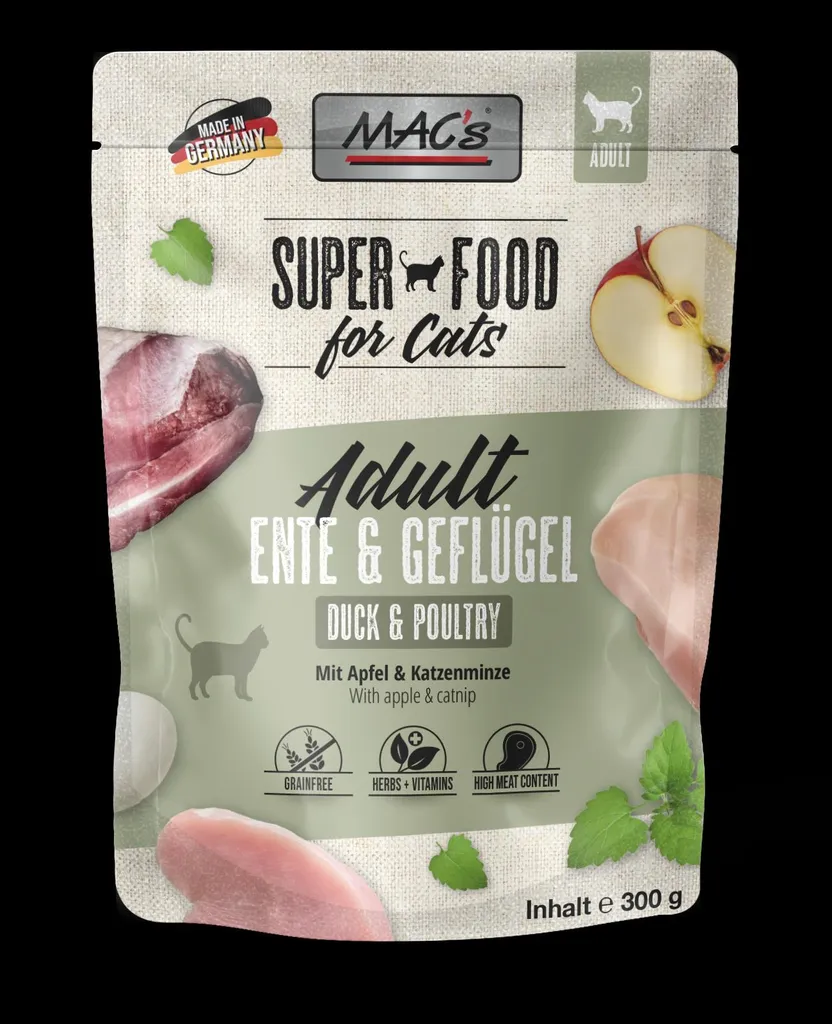 Alimentation Chat Sensible Canard Volaille Pomme 12x100g MAC's Digeste
