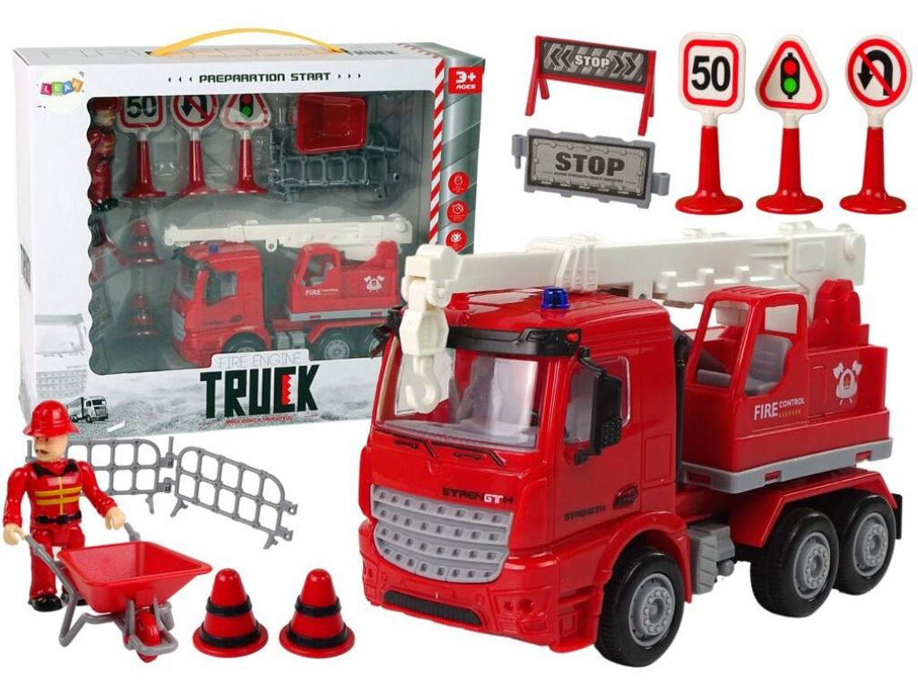 Lean Toys Feuerwehrsatz Kran Straßenschilder Feuerwehrmann