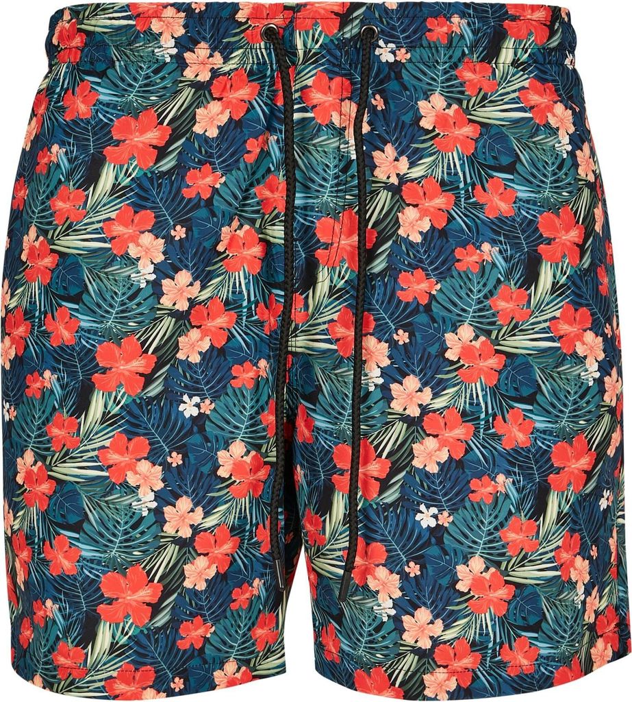 URBAN CLASSICS Pattern Swim Shorts blk/tropical blk/tropical 3XL