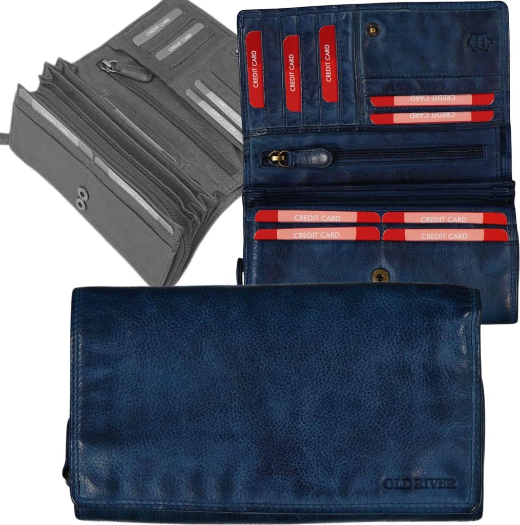 Stylische Vintage Reißverschluss-Geldbörse für Damen – Old River Portemonnaie dunkelblau schattiert
