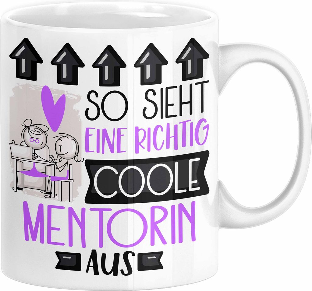 Mentorin Geschenk Tasse Lustig Geschenkidee für Mentorin Geburtstag So Sieht Eine Richtig Coole Mentorin Aus Frauen Spruch (Weiß)