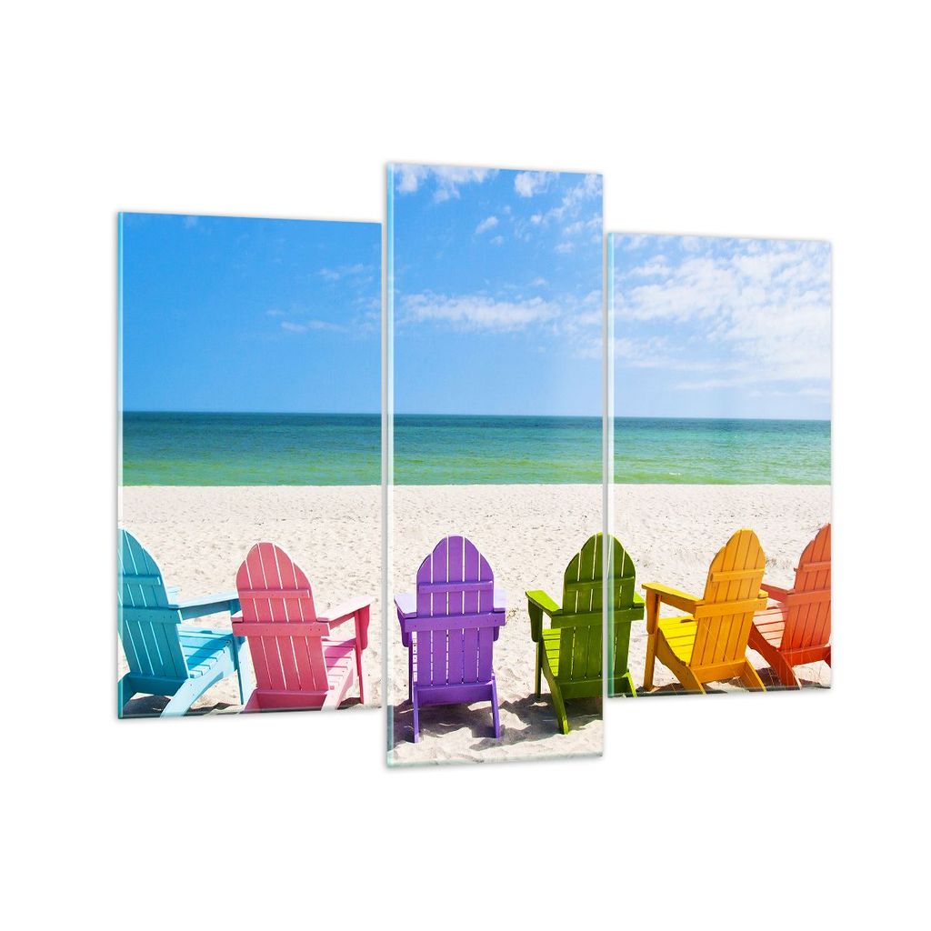 Bilder auf glas - Sunbed ufer florida Sommer - 130x100cm - Glasbilder - Wandbilder - Kunstdruck - zum Aufhängen bereit - Wanddekoration aus Glas -...