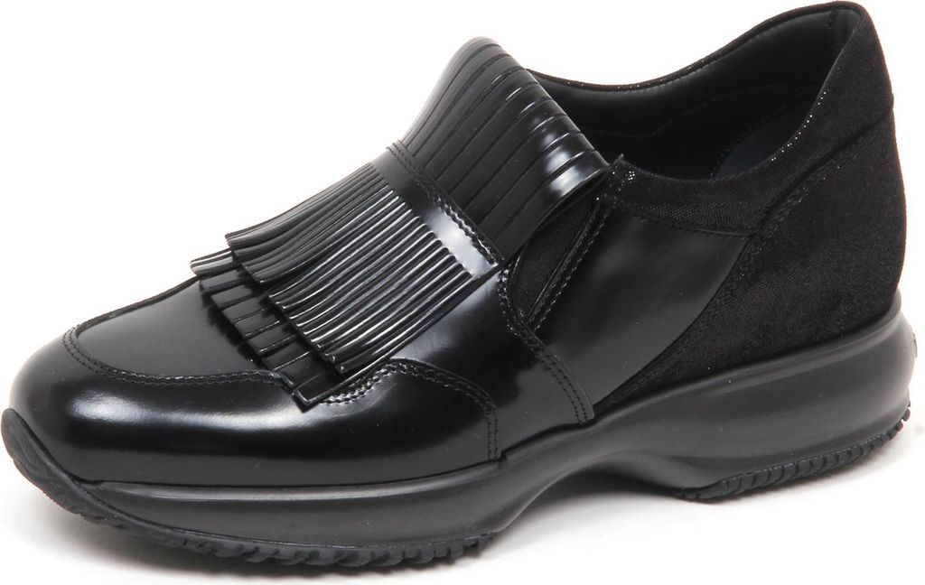 E0218 Trainer Frau schwarz HOGAN INTERACTIVE doppelter Fransenschuh Frau