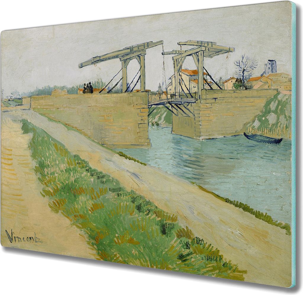 Coloray Herdabdeckplatte 60x52 cm Schneidebrett Kochplattenabdeckung Küchenbrett Hackbrett - Fluss Straßenbrücke