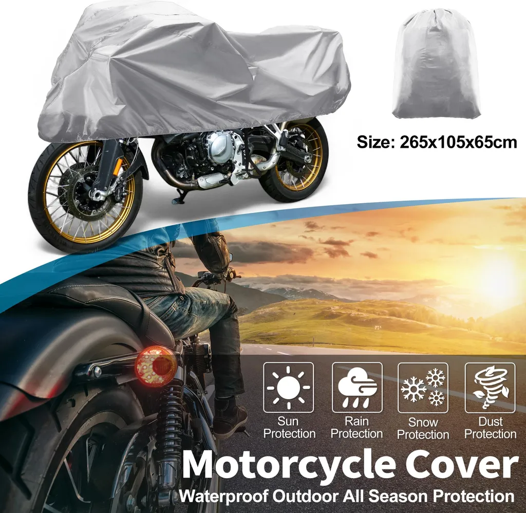 Bâche Moto de Protection Solaire et Pluie Argentée Demi-Housse 420D