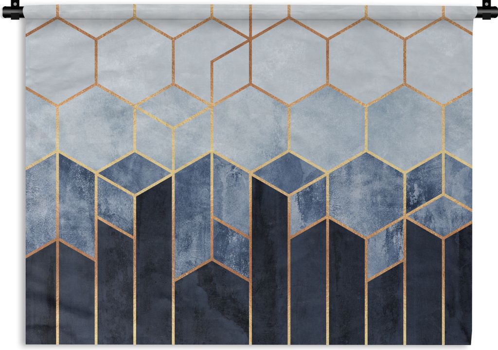 MuchoWow Wandteppich Wandbehang Sechseck - Gold - Schablonen 120x90 cm Tapisserie Dekoration Wandtuch - Wohnen - Aufhänger für die Wand