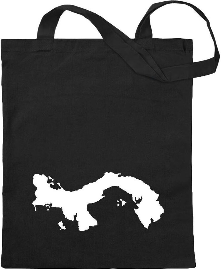 Kiwistar - Baumwolltasche - schwarz - Panama Umriss Kontur - Tragetasche Stoffbeutel Umhängetasche Langer Henkel