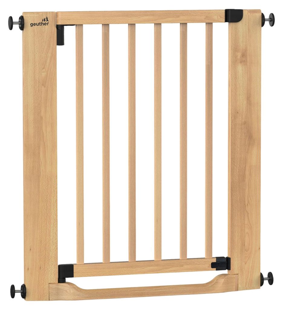 GEUTHER Easylock Flat Step Holz Treppen- & Türschutzgitter | Natur | 71–79 cm | Ohne Bohren | Flacher Tritt | Auto-Close | EN 1930