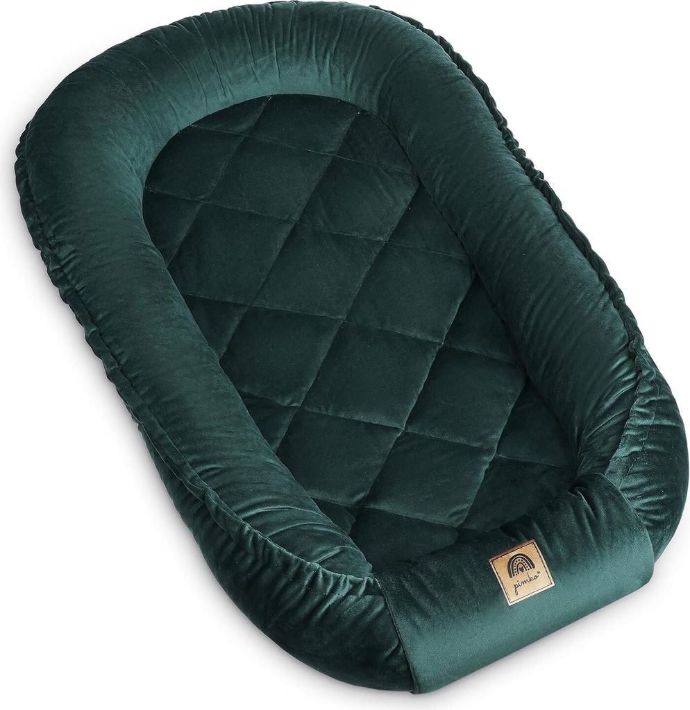 PIMKO Grün Babynestchen Velvet Kuschelnest für Neugeborene: Gemütliches 95x60 cm Baby Nestchen für drinnen und draußen Wohliges Kokonbett aus ...